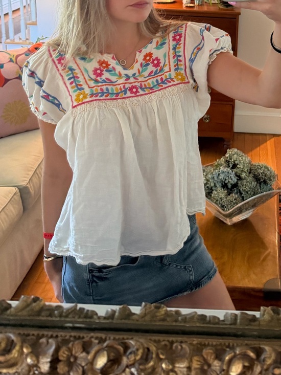 THML Tops - THML White Boho Embroidered Floral Peasant Blouse